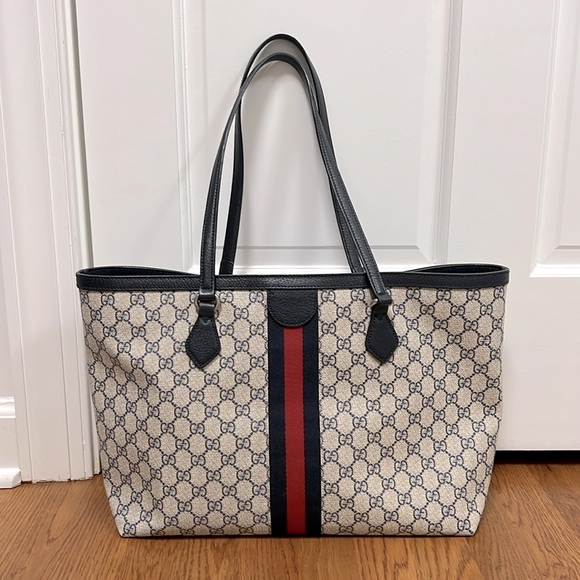 Gucci Ophidia Medium Tote Bag - Beige and Blue Supreme - Picture 3 of 16